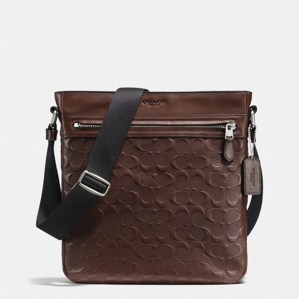 COACH F72221 CHARLES TECH CROSSBODY IN SIGNATURE CROSSGRAIN LEATHER MAHOGANY