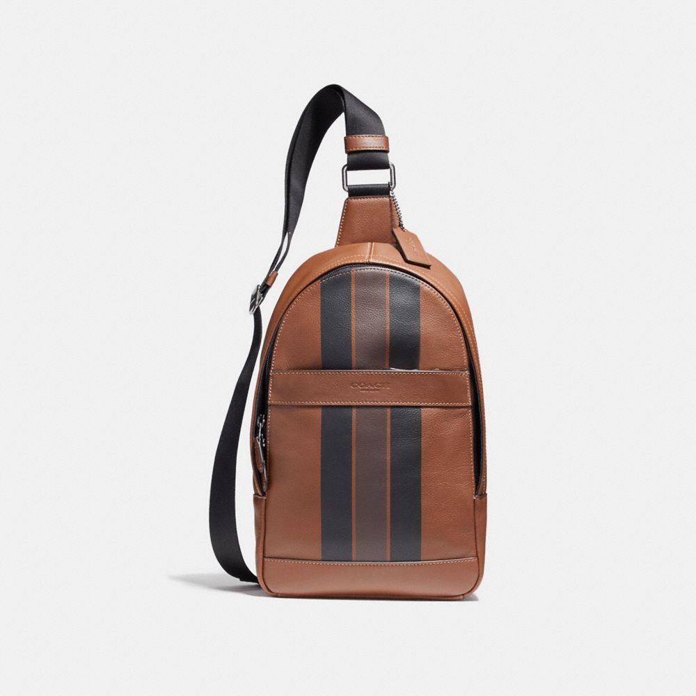 CHARLES PACK IN VARSITY LEATHER - f72226 - BLACK ANTIQUE NICKEL/DARK SADDLE/BLACK/MAHOGANY