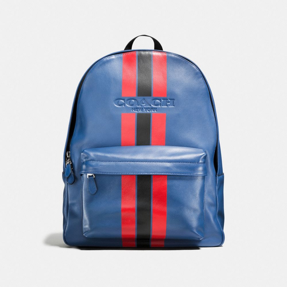 COACH F72237 - CHARLES BACKPACK IN VARSITY LEATHER INDIGO/BRIGHT RED