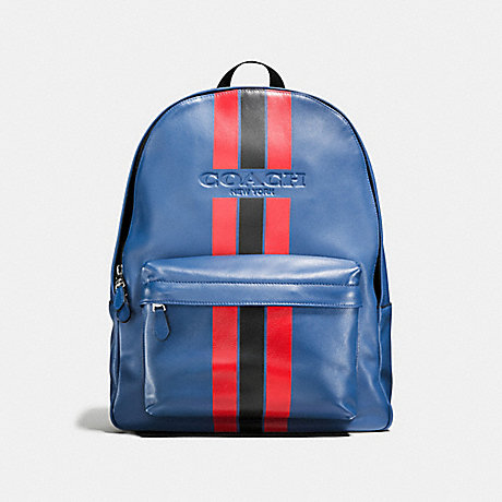 COACH CHARLES BACKPACK IN VARSITY LEATHER - INDIGO/BRIGHT RED - f72237