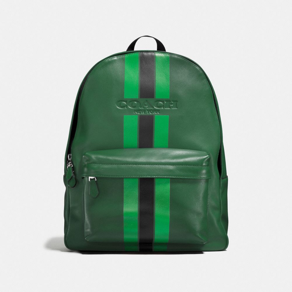 COACH F72237 Charles Backpack In Varsity Leather PALM/PINE/BLACK