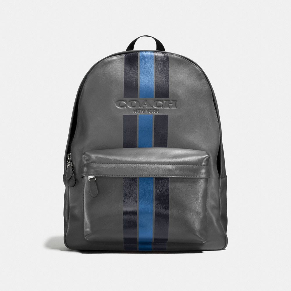 CHARLES BACKPACK IN VARSITY LEATHER - f72237 - GRAPHITE/MIDNIGHT NAVY/DENIM