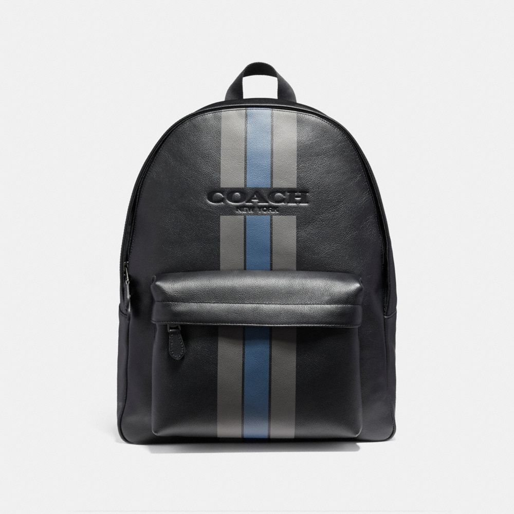 COACH F72237 Charles Backpack In Varsity Leather BLACK ANTIQUE NICKEL/BLACK/GRAPHITE/DARK DENIM