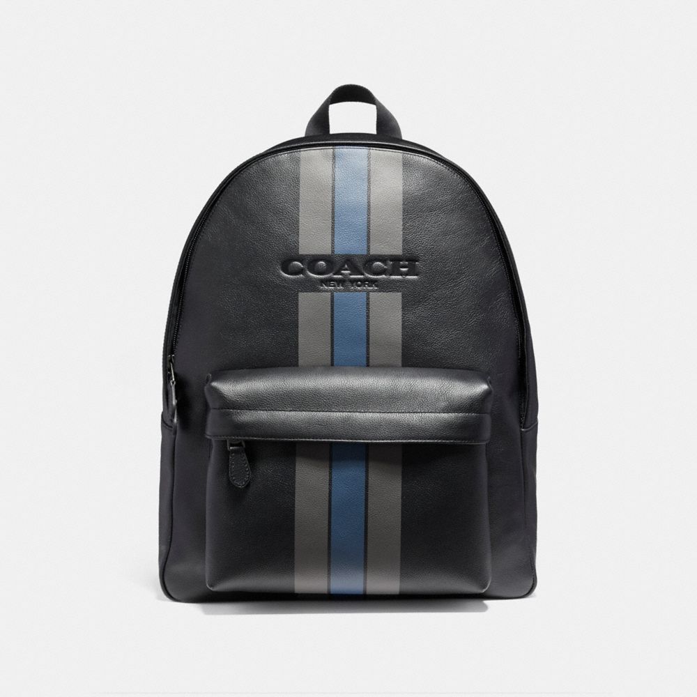 CHARLES BACKPACK IN VARSITY LEATHER - COACH f72237 - BLACK  ANTIQUE NICKEL/BLACK/GRAPHITE/DARK DENIM