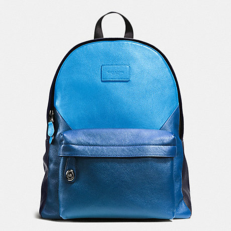 COACH f72239 CAMPUS BACKPACK IN PATCHWORK PEBBLE LEATHER BLACK ANTIQUE NICKEL/AZURE/DENIM
