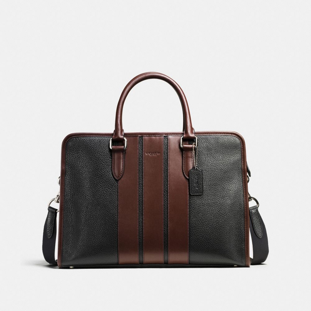 COACH BOND BRIEF IN PEBBLE LEATHER - BLACK/MAHOGANY - f72308