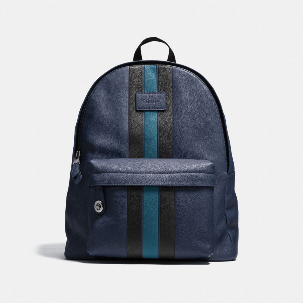 CAMPUS BACKPACK WITH VARSITY STRIPE - BLACK ANTIQUE NICKEL/MIDNIGHT/MINERAL - COACH F72313