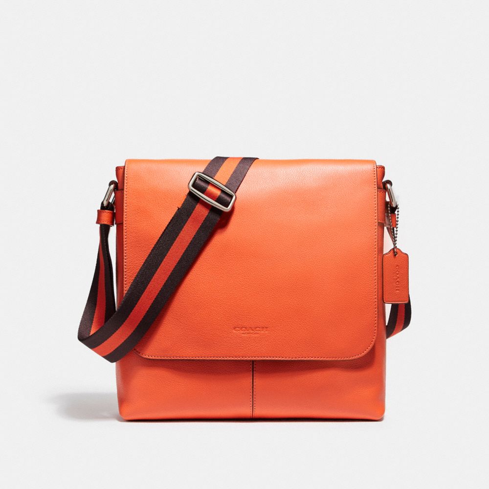 CHARLES SMALL MESSENGER IN SPORT CALF LEATHER - NICKEL/CORAL - COACH F72362