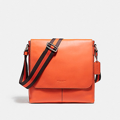 COACH CHARLES SMALL MESSENGER IN SPORT CALF LEATHER - NICKEL/CORAL - f72362