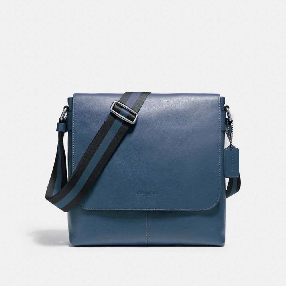 CHARLES SMALL MESSENGER IN SPORT CALF LEATHER - f72362 - NICKEL/DARK DENIM