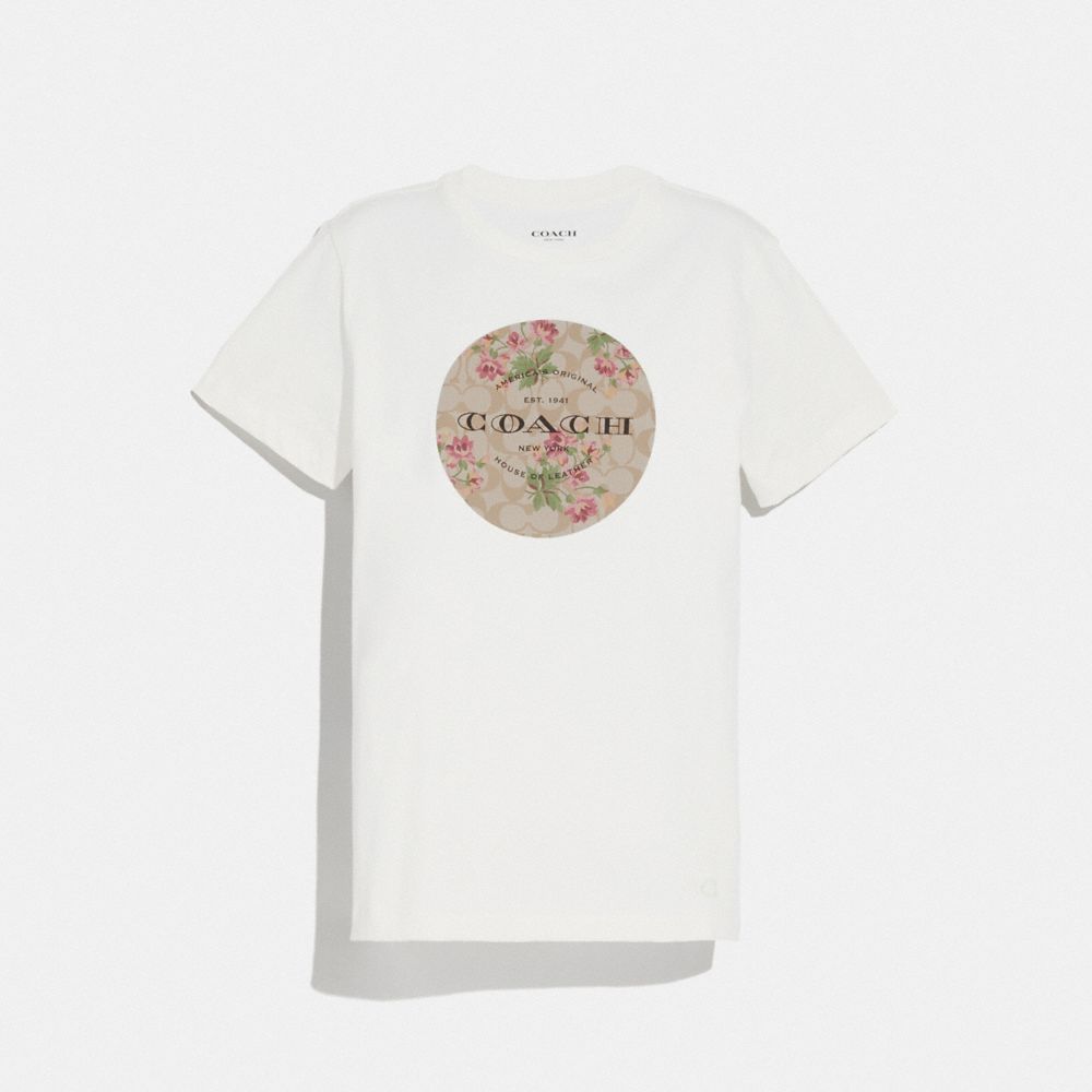 COACH SIGNATURE LILY BOUQUET PRINT T-SHIRT - WHITE - F72430