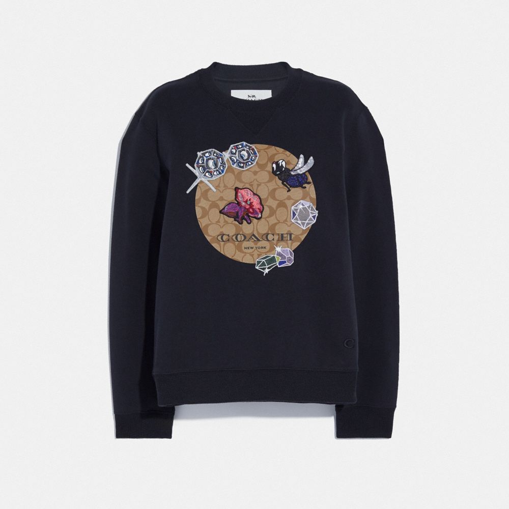 DISNEY X COACH SIGNATURE PRINT SWEATSHIRT WITH SNOW WHITE AND THE SEVEN DWARFS MOTIF - BLACK - COACH F72439