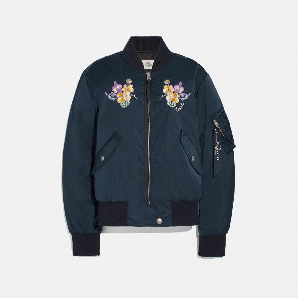 MA-1 JACKET WITH FLORAL EMBROIDERY - NAVY - COACH F72441