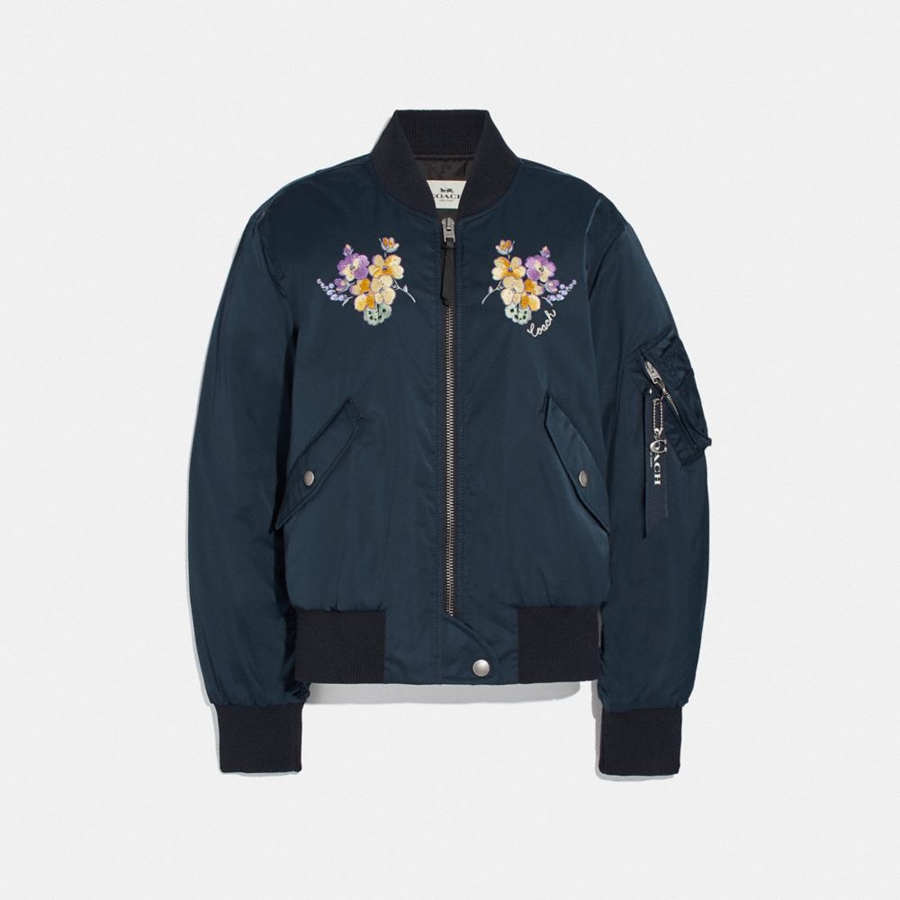 Coach F Ma 1 Jacket With Floral Embroidery Navy Coach Women