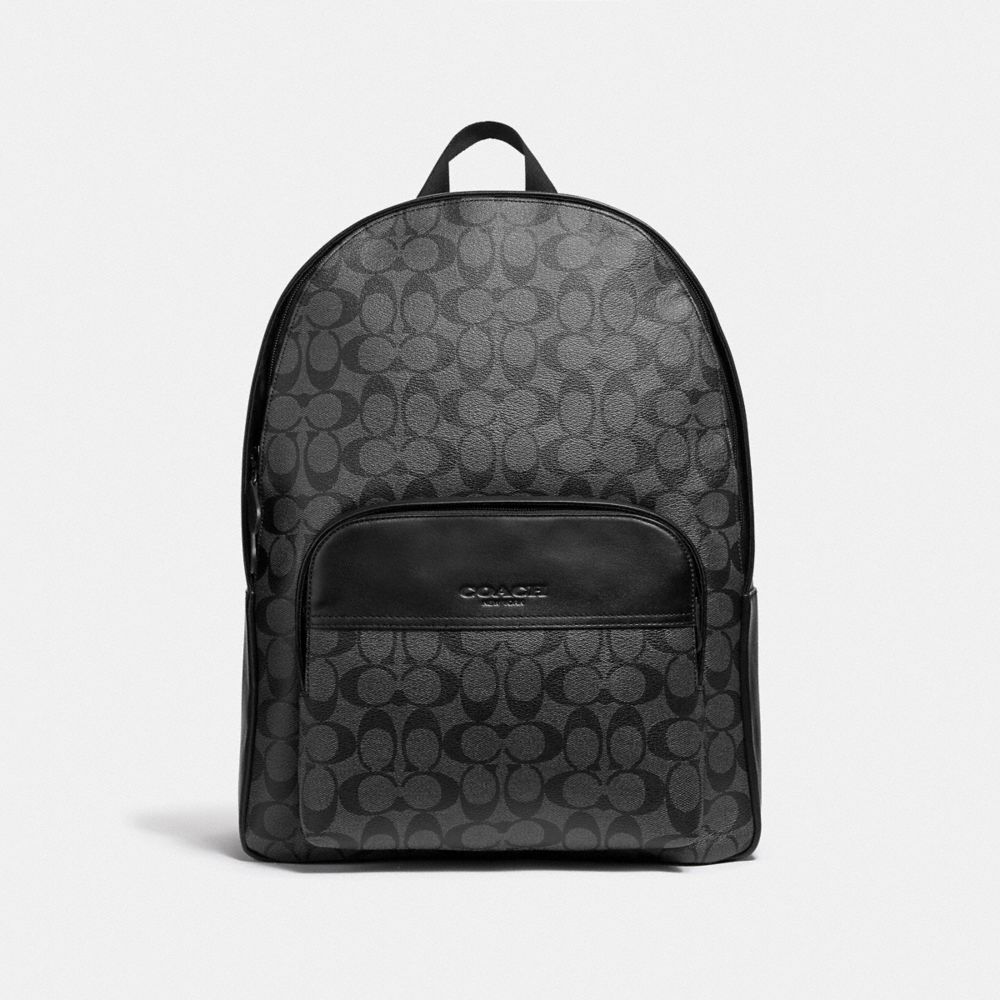 COACH F72483 HOUSTON BACKPACK IN SIGNATURE CANVAS CHARCOAL/BLACK/BLACK ANTIQUE NICKEL