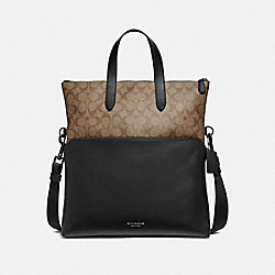 COACH GRAHAM FOLDOVER TOTE IN SIGNATURE CANVAS - TAN/BLACK ANTIQUE NICKEL - F72528