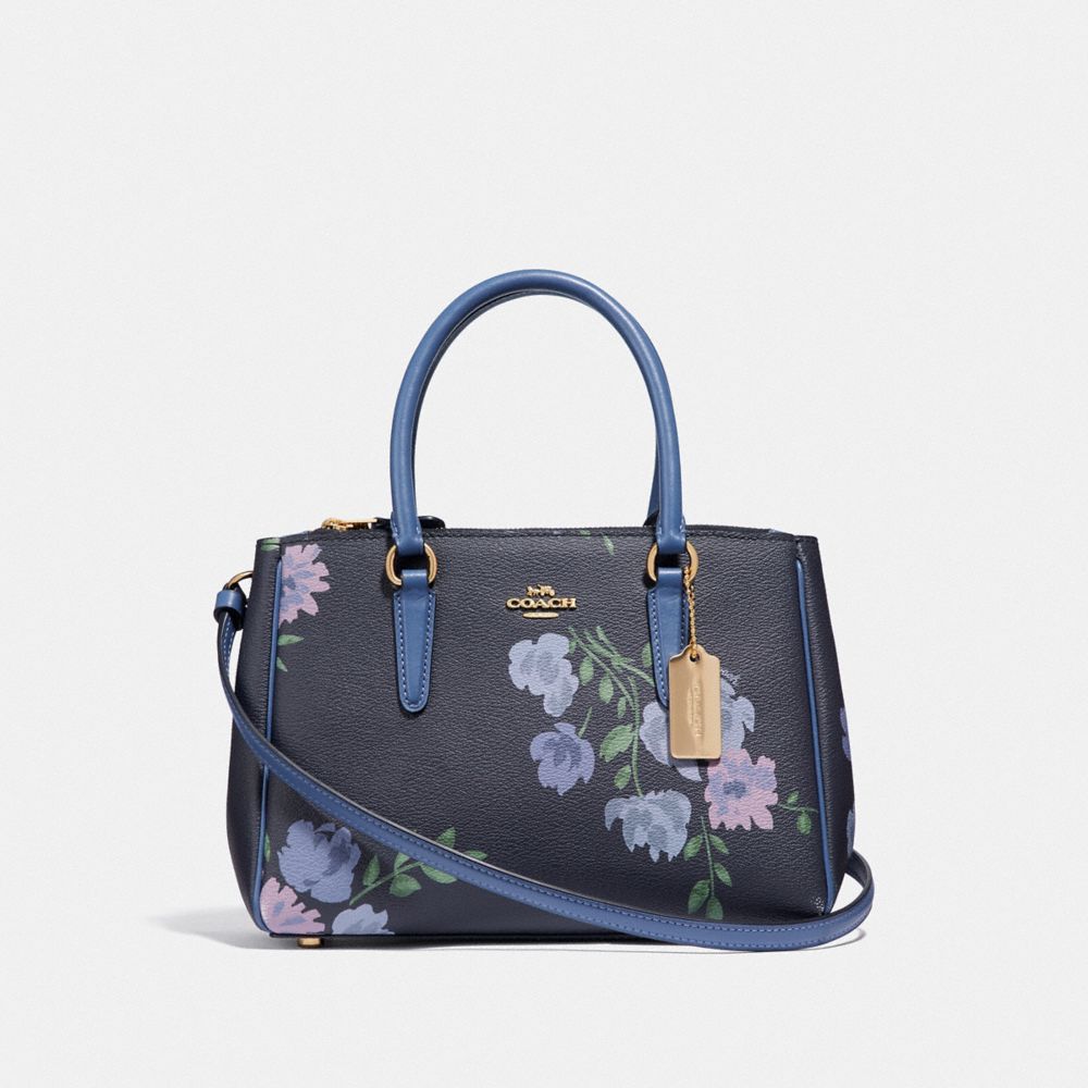 COACH F72641 MINI SURREY CARRYALL WITH PAINTED PEONY PRINT NAVY MULTI/IMITATION GOLD