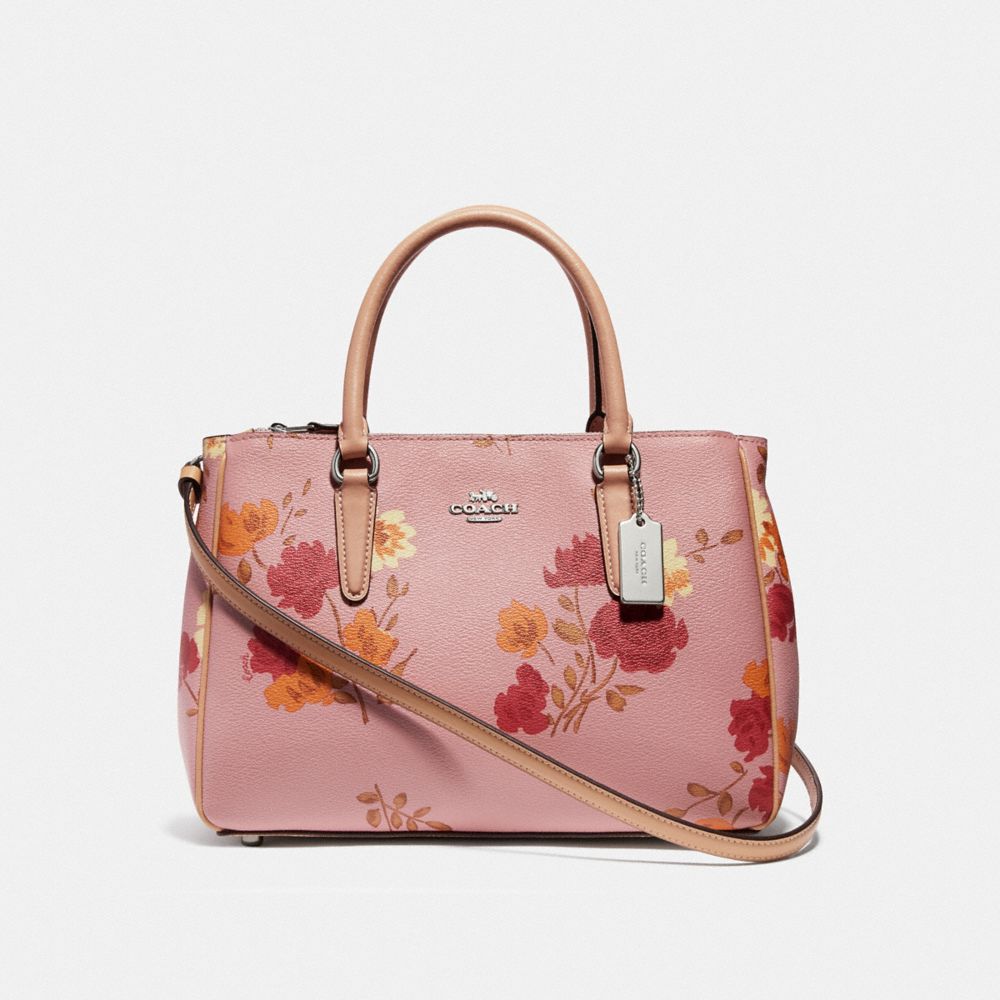 SURREY CARRYALL WITH PAINTED PEONY PRINT - CARNATION MULTI/SILVER - COACH F72643