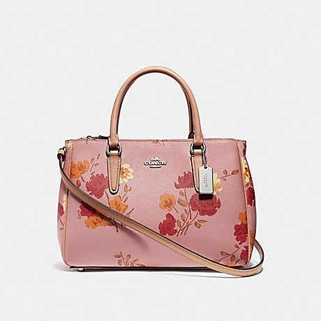 COACH SURREY CARRYALL WITH PAINTED PEONY PRINT - CARNATION MULTI/SILVER - F72643