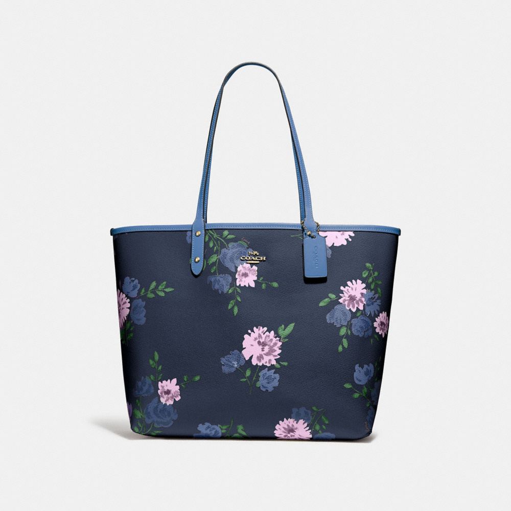 COACH F72652 Reversible City Tote In Signature Canvas With Painted Peony Print NAVY MULTI/KHAKI/IMITATION GOLD