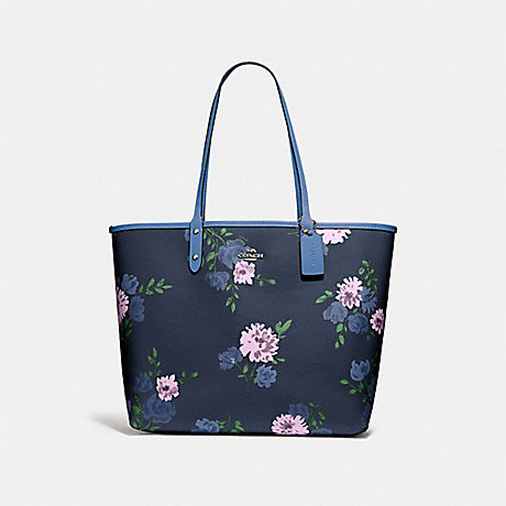 COACH F72652 REVERSIBLE CITY TOTE IN SIGNATURE CANVAS WITH PAINTED PEONY PRINT NAVY MULTI/KHAKI/IMITATION GOLD