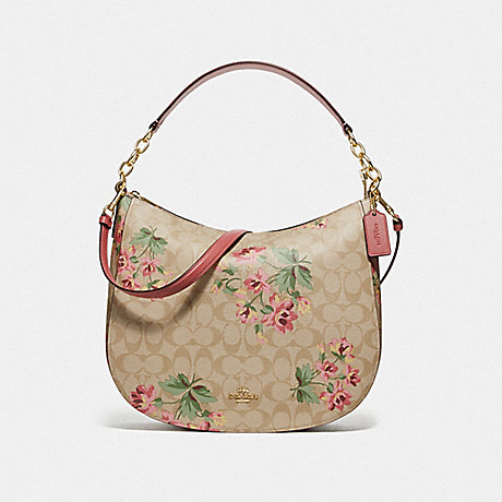 COACH F72656 ELLE HOBO IN SIGNATURE CANVAS WITH LILY PRINT LIGHT KHAKI/PINK MULTI/IMITATION GOLD