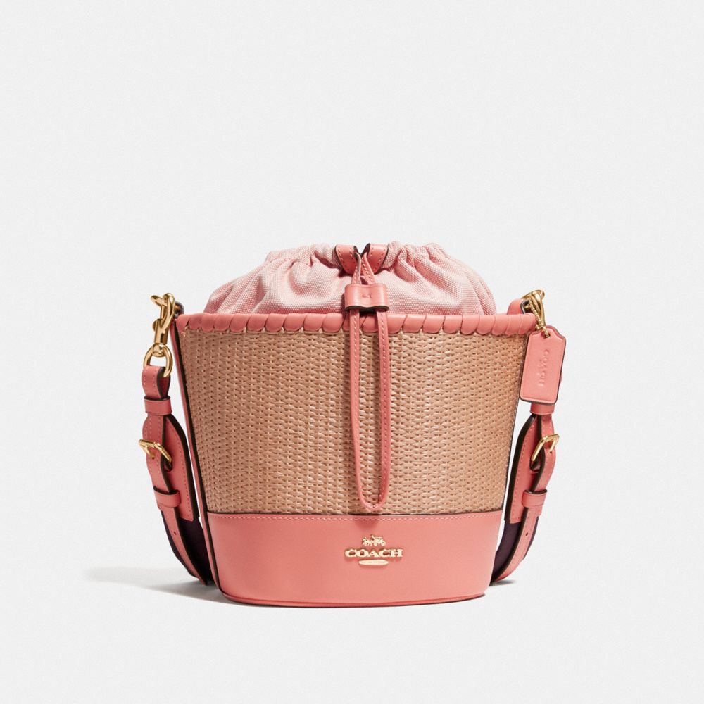 COACH F72707 STRAW BUCKET BAG NATURAL-LIGHT-CORAL/GOLD