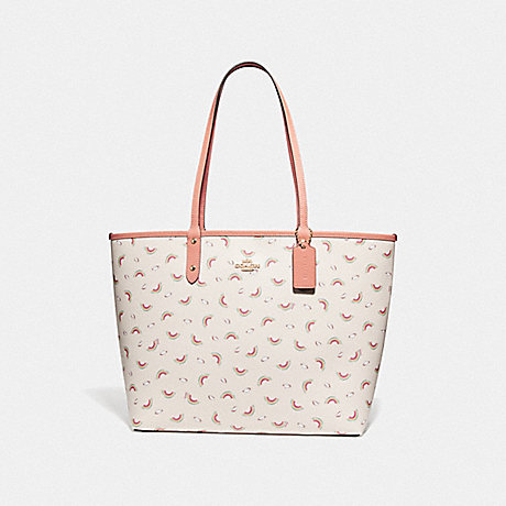 COACH REVERSIBLE CITY TOTE WITH ALLOVER RAINBOW PRINT - CHALK/LIGHT CORAL/GOLD - F72720