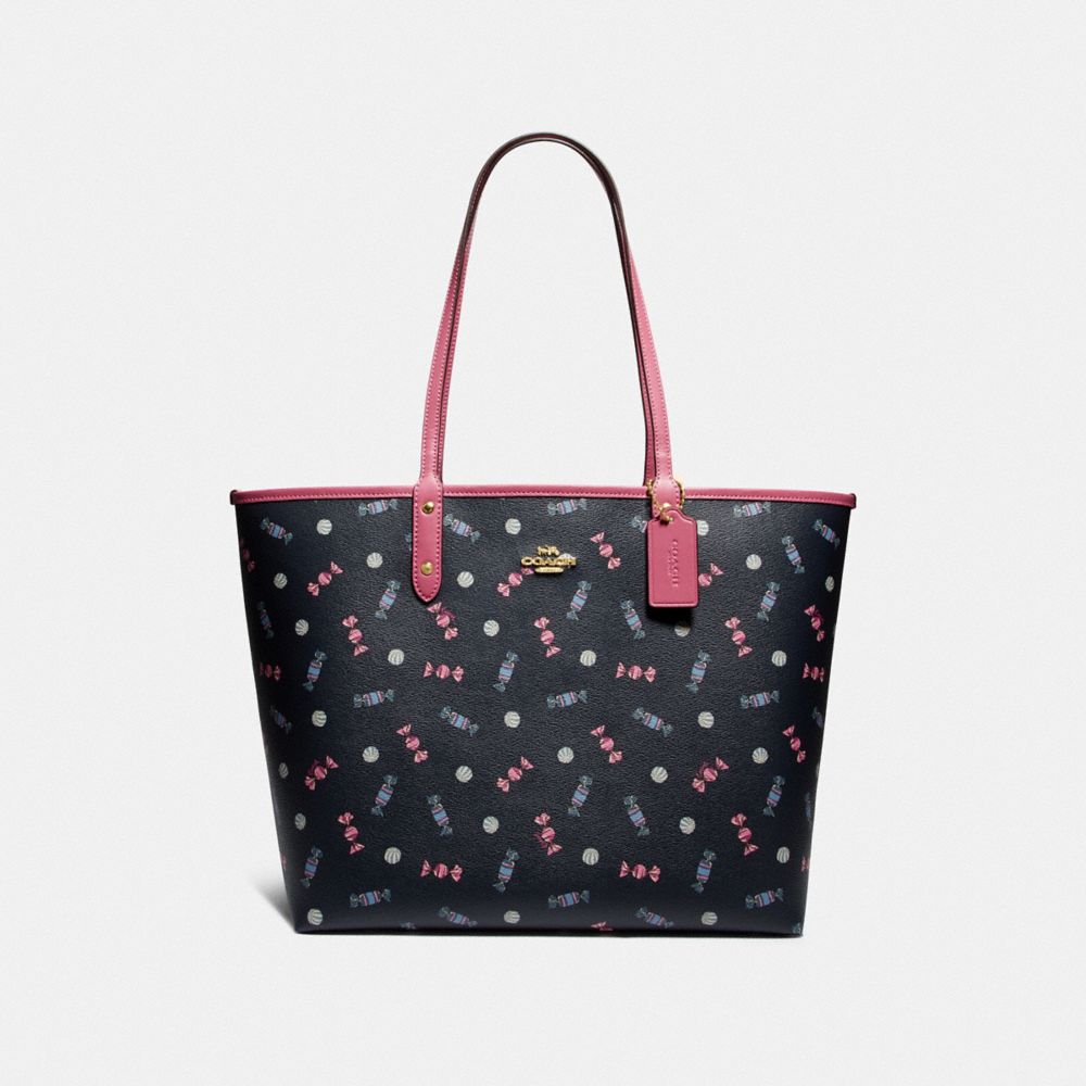 COACH F72722 Reversible City Tote With Scattered Candy Print NAVY/MULTI/PINK RUBY/GOLD