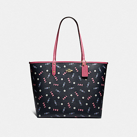 COACH F72722 REVERSIBLE CITY TOTE WITH SCATTERED CANDY PRINT NAVY/MULTI/PINK-RUBY/GOLD