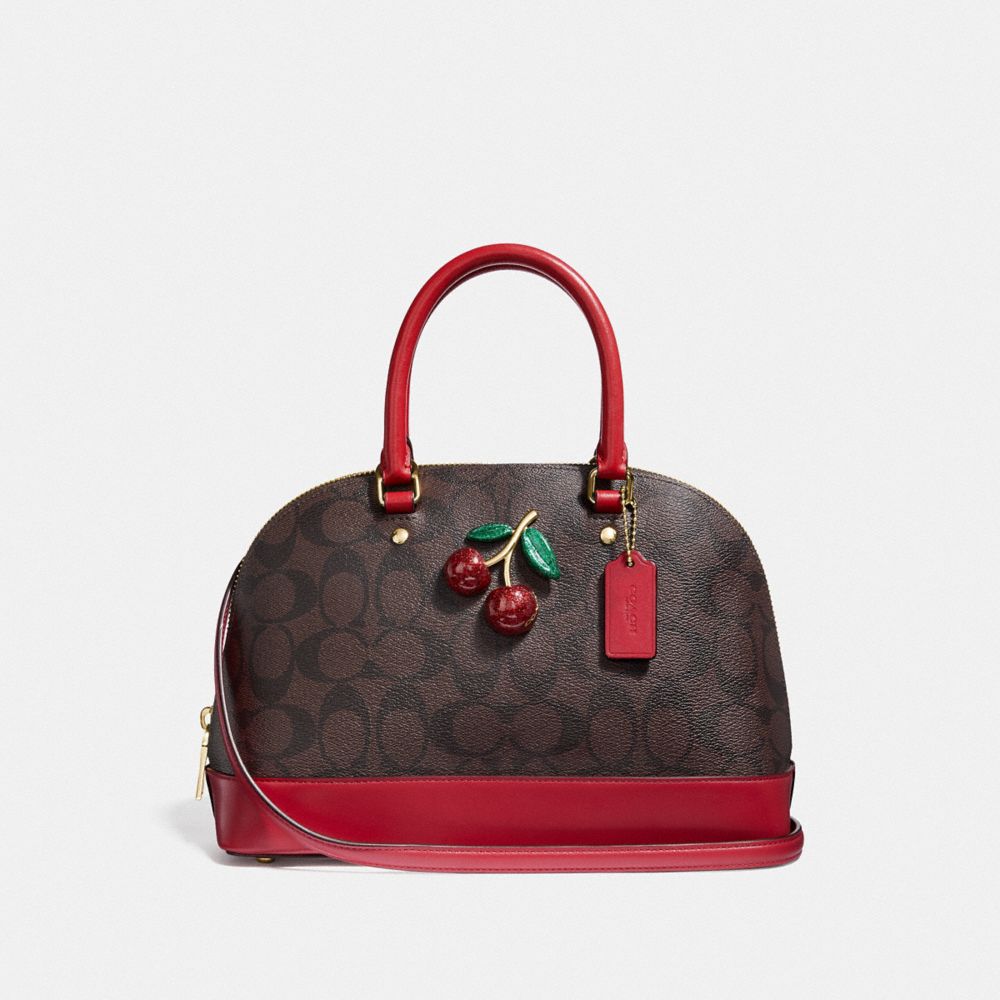 COACH F72751 Mini Sierra Satchel In Signature Canvas With Cherry BROWN/BLACK/TRUE RED/GOLD