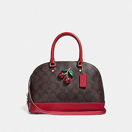 COACH F72751 MINI SIERRA SATCHEL IN SIGNATURE CANVAS WITH CHERRY BROWN/BLACK/TRUE-RED/GOLD
