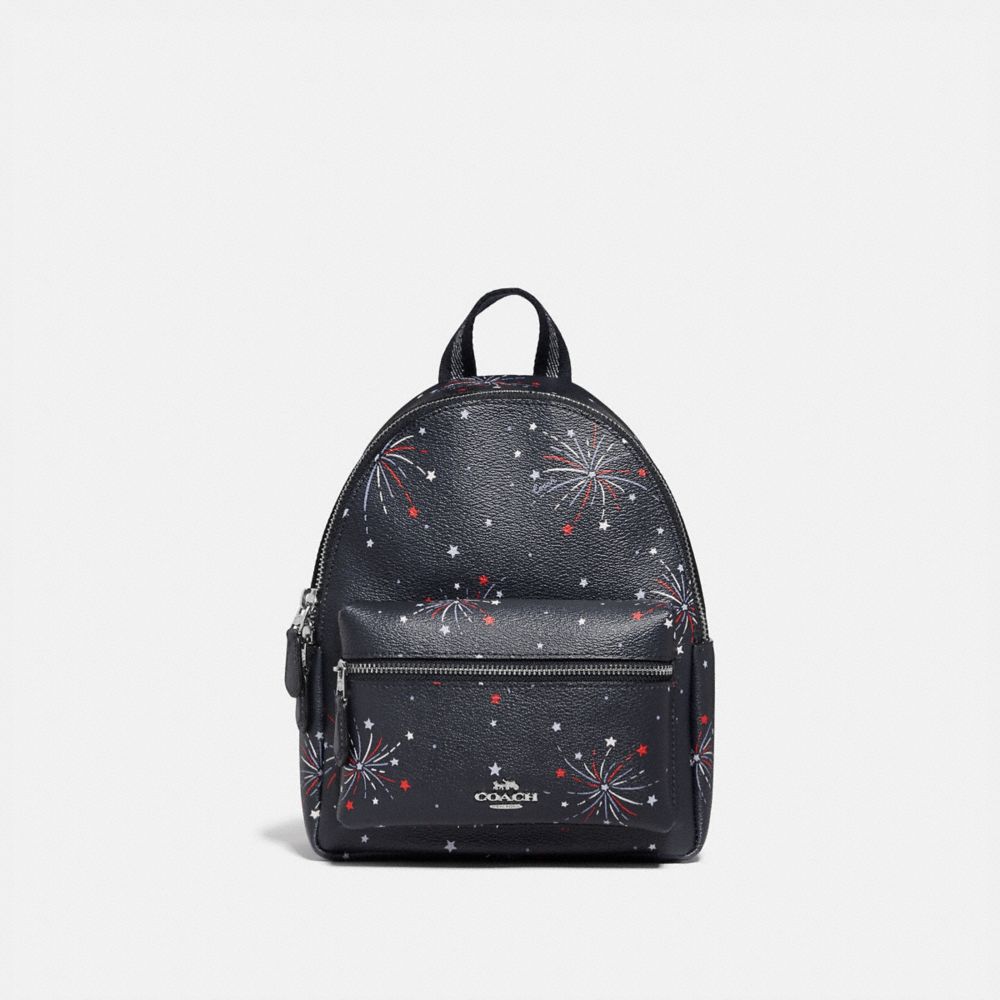 COACH F72774 - MINI CHARLIE BACKPACK WITH FIREWORKS PRINT SILVER/NAVY MULTI