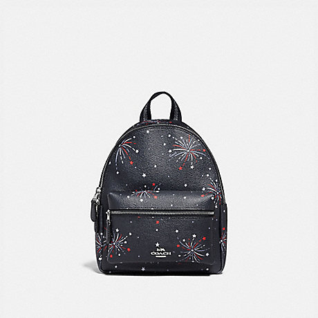 COACH MINI CHARLIE BACKPACK WITH FIREWORKS PRINT - SILVER/NAVY MULTI - F72774