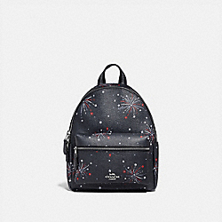 COACH F72774 Mini Charlie Backpack With Fireworks Print SILVER/NAVY MULTI