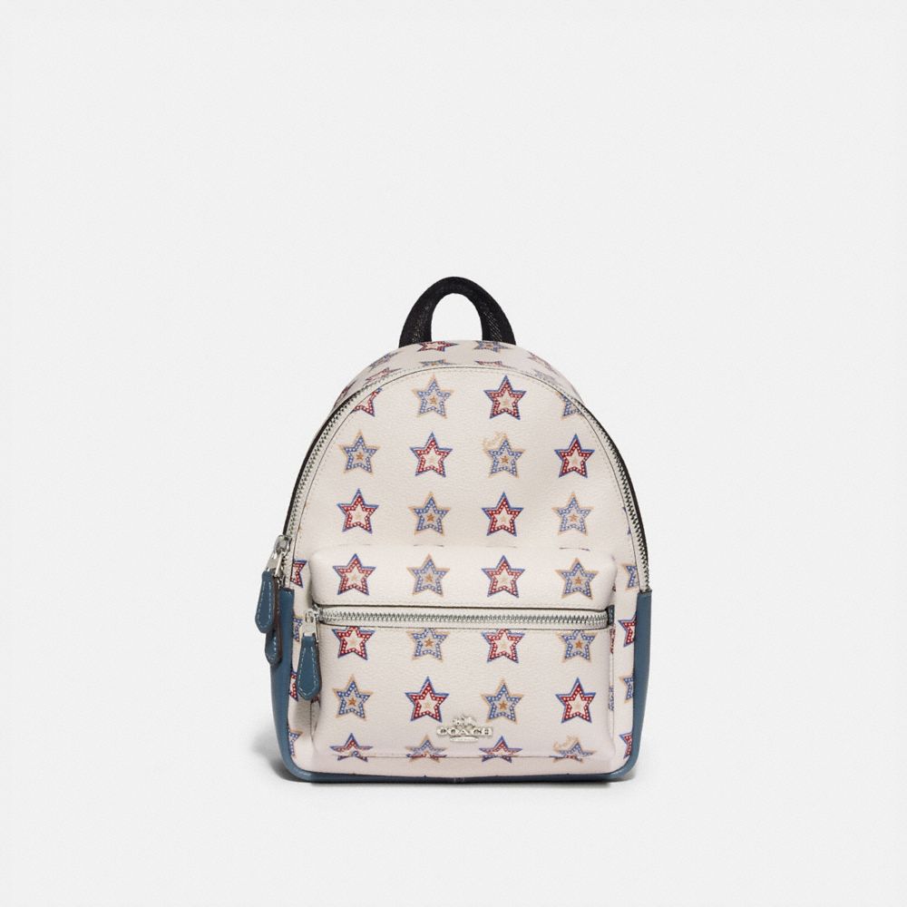 COACH F72775 Mini Charlie Backpack With Western Star Print SILVER/CHALK MULTI