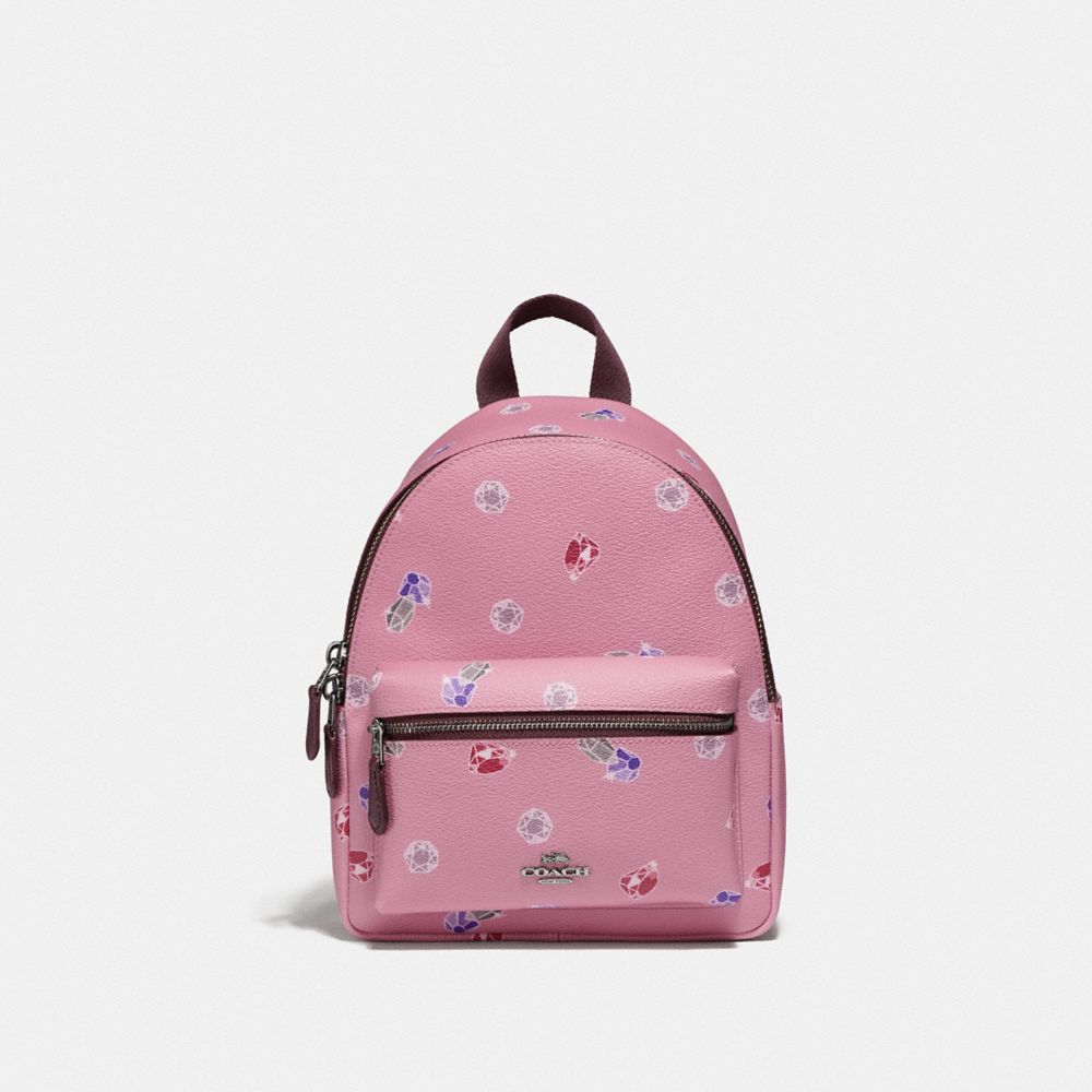 COACH DISNEY X COACH MINI CHARLIE BACKPACK WITH SNOW WHITE AND THE SEVEN DWARFS GEMS PRINT - TULIP/MULTI/SILVER - F72817