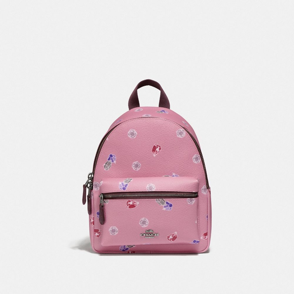 COACH F72817 DISNEY X COACH MINI CHARLIE BACKPACK WITH SNOW WHITE AND THE SEVEN DWARFS GEMS PRINT TULIP/MULTI/SILVER