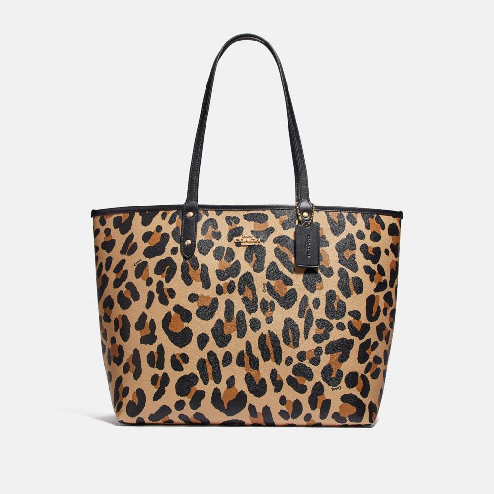 REVERSIBLE CITY TOTE WITH ANIMAL PRINT - F72828 - NATURAL/BLACK/GOLD
