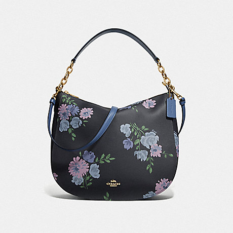 COACH ELLE HOBO WITH PAINTED PEONY PRINT - NAVY MULTI/IMITATION GOLD - F72843