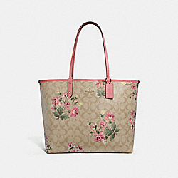 COACH F72844 Reversible City Tote In Signature Canvas With Lily Print LIGHT KHAKI MULTI/ROSE PETAL/IMITATION GOLD