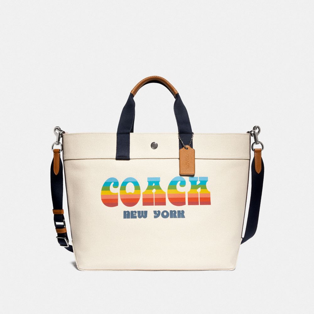 EXTRA LARGE TOTE WITH RAINBOW COACH ANIMATION - CHALK/SILVER - COACH F72848