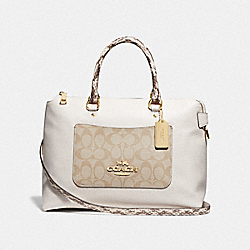 EMMA SATCHEL WITH SIGNATURE CANVAS DETAIL - LIGHT KHAKI/CHALK/GOLD - COACH F72853