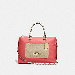 EMMA SATCHEL WITH SIGNATURE CANVAS DETAIL - LIGHT KHAKI/CORAL/GOLD - COACH F72853