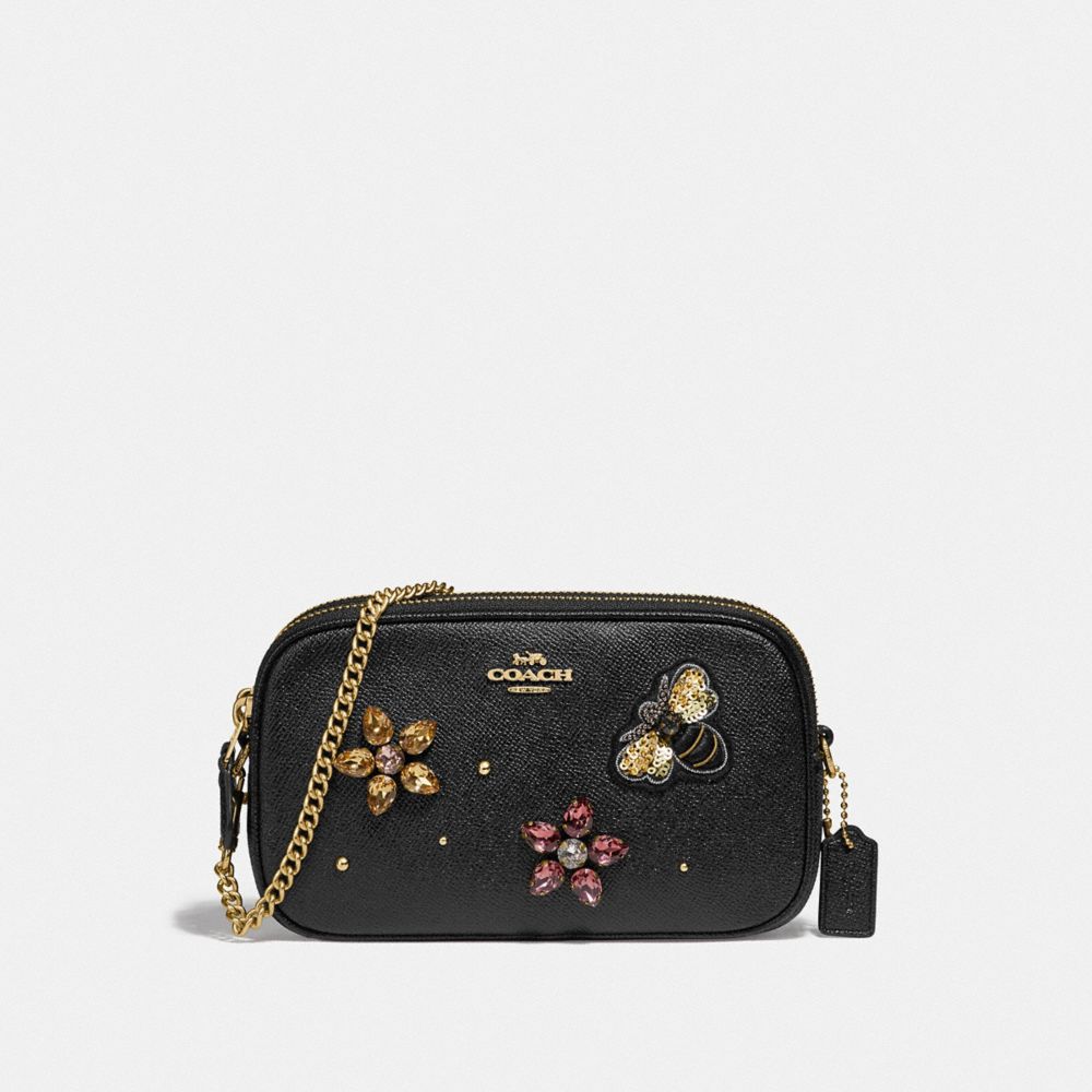 CROSSBODY POUCH WITH GEMSTONES - F72887 - BLACK/GOLD