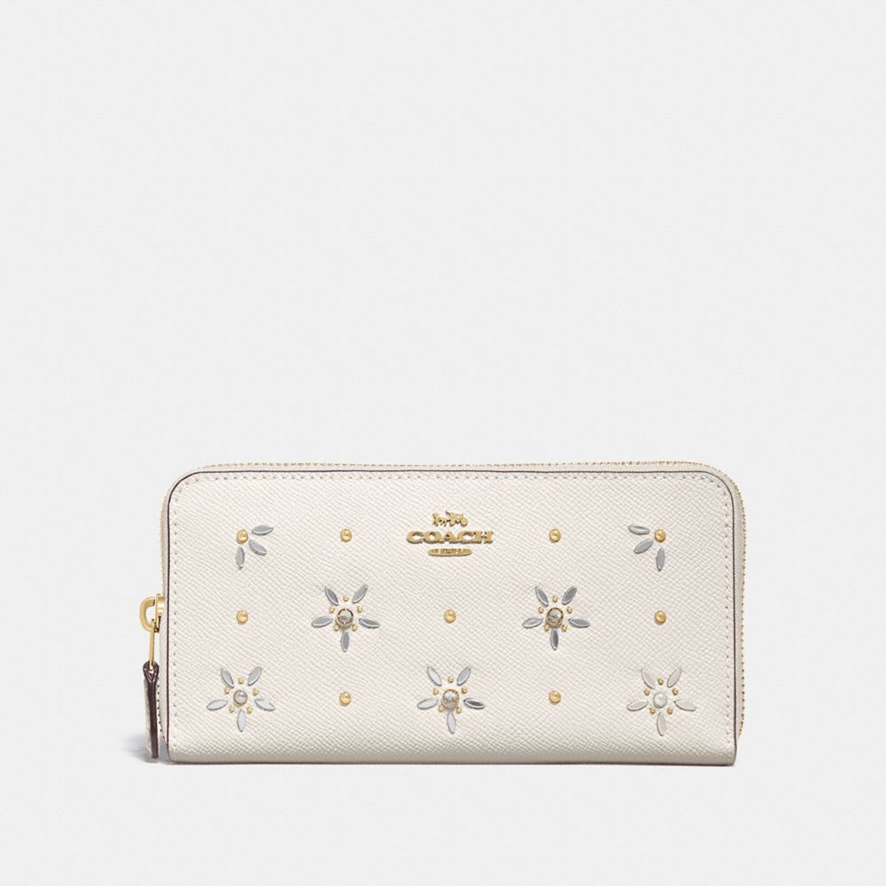 ACCORDION ZIP WALLET WITH ALLOVER STUDS - F72892 - CHALK/GOLD