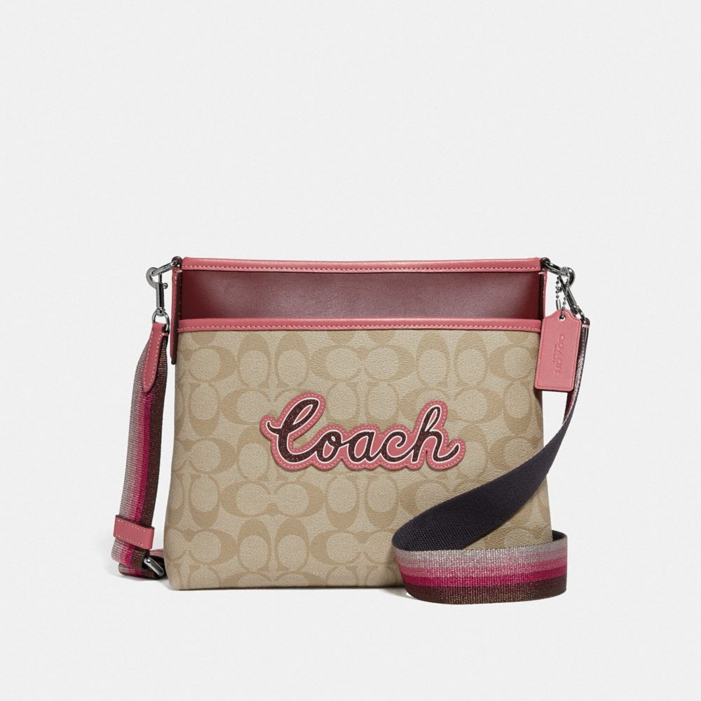 COACH F72896 FILE CROSSBODY IN SIGNATURE CANVAS WITH COACH PRINT LIGHT-KHAKI-MULTI/SILVER