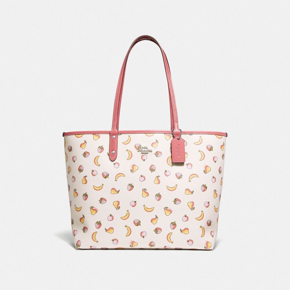 COACH F72901 Reversible City Tote With Mixed Fruit Print CHALK MULTI/PEONY/SILVER