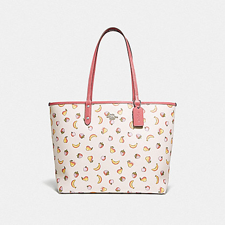 COACH REVERSIBLE CITY TOTE WITH MIXED FRUIT PRINT - CHALK MULTI/PEONY/SILVER - F72901