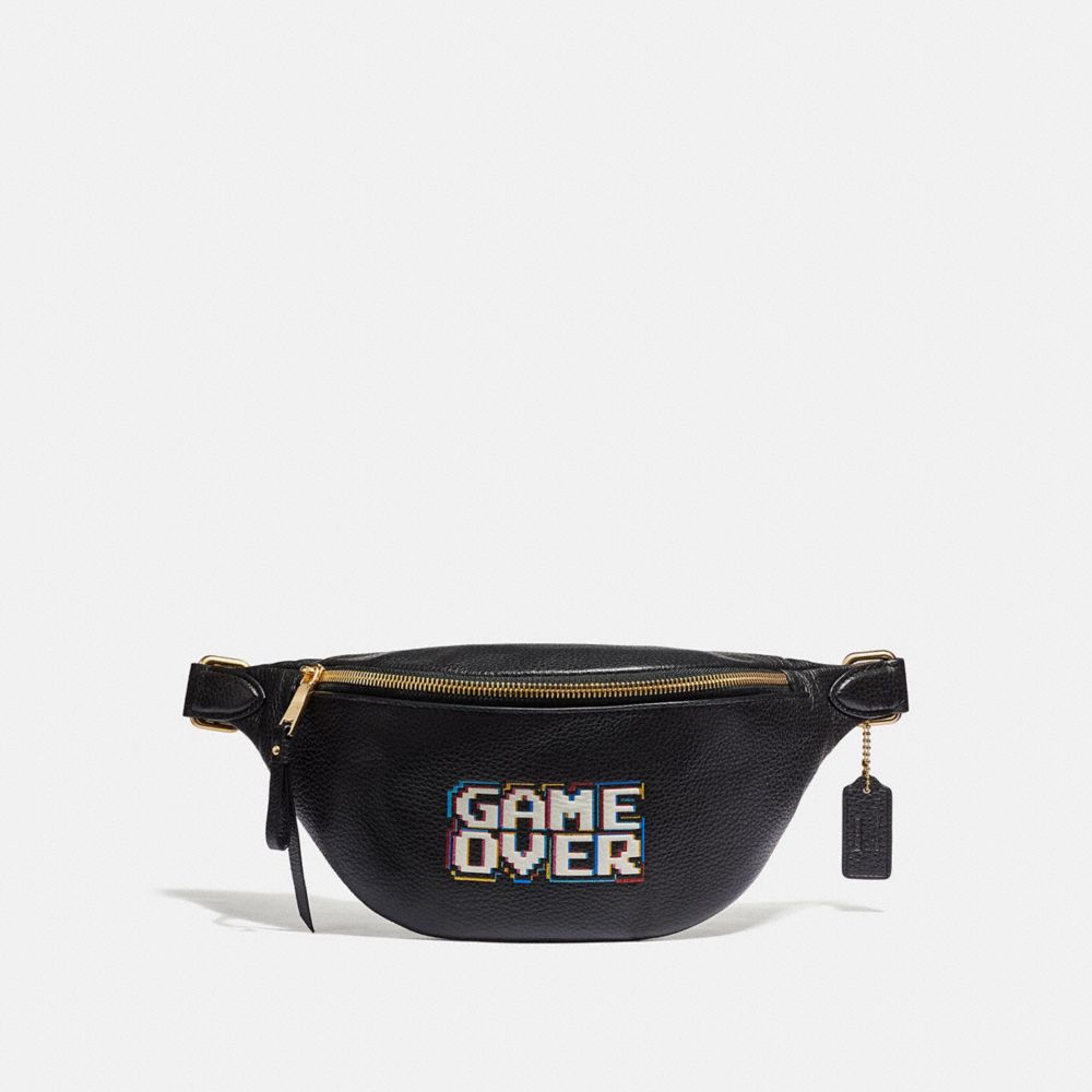 BELT BAG IN REFINED PEBBLE LEATHER WITH PAC-MAN GAME OVER - F72909 - BLACK/MULTI/GOLD